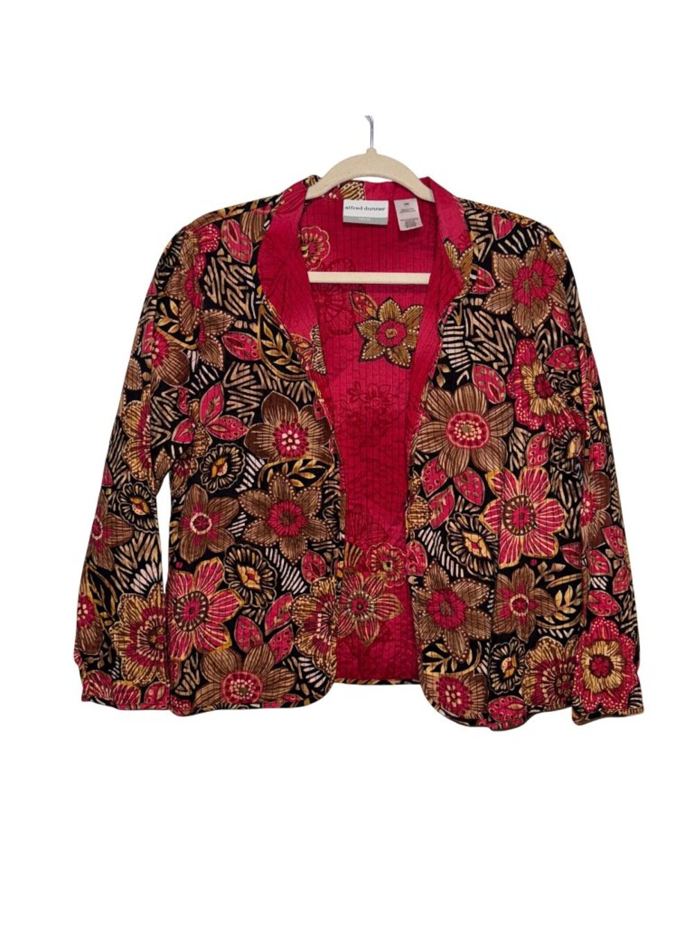 Alfred Dunner Womens Petite Open-Front Jacket 10P Floral Print Cotton Long Sleev